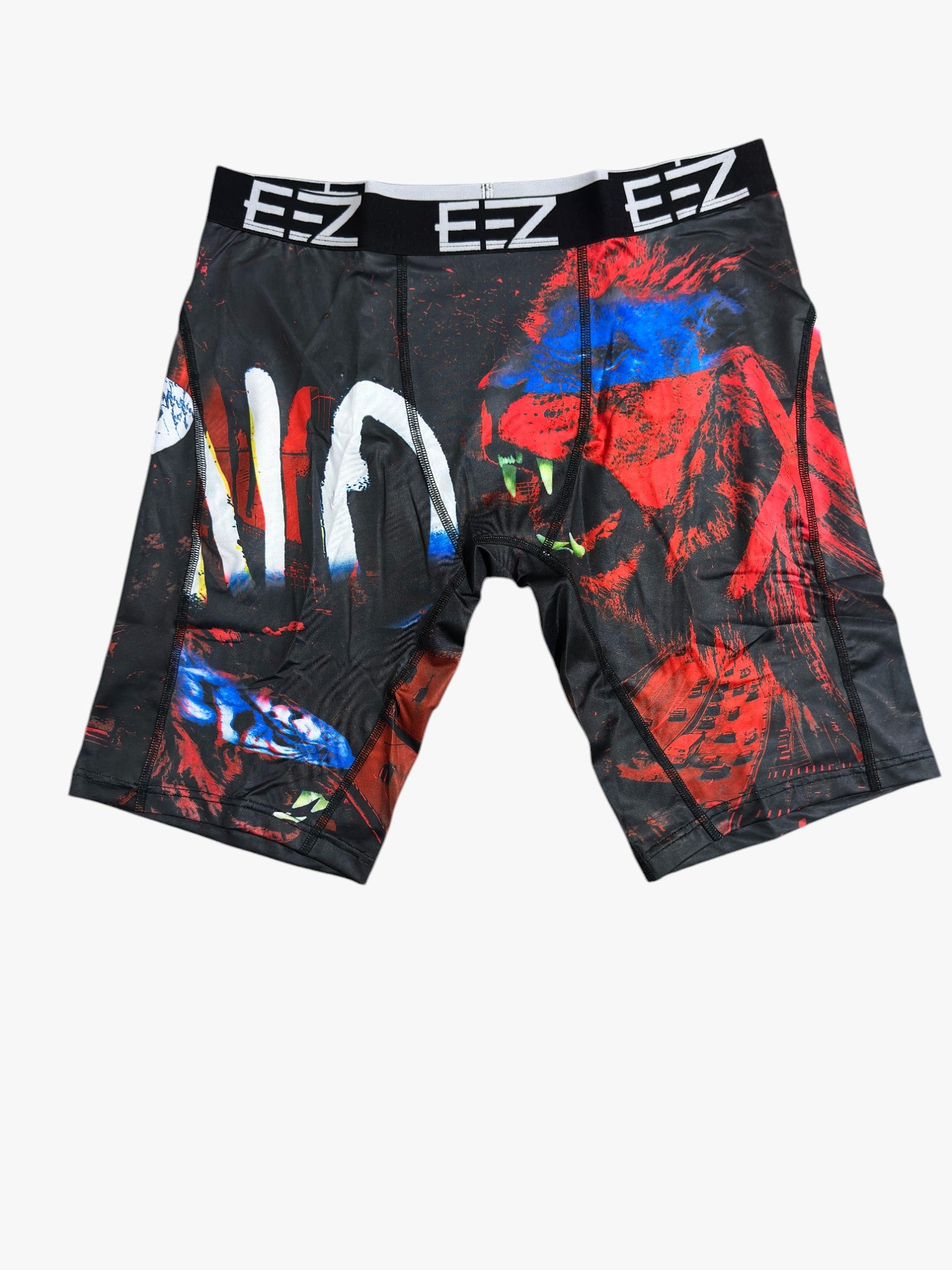 “EZ No Excuses boxer briefs – black & red lion print, moisture-wicking men’s underwear” 